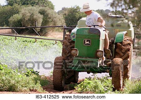 Farmer spraying green beans crops with a tractor. Tarragona province, Catalonia, Spain View Large Photo Image Stock Photography - Farmer spraying green beans crops with a tractor. Tarragona province, Catalonia, Spain. Fotosearch