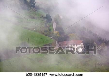 Farmhouses, Fog, Eibar, Gipuzkoa, Basque Country, Spain. View Large Photo Image Stock Photo - Farmhouses, Fog, Eibar, Gipuzkoa, Basque Country, Spain.. Fotosearch