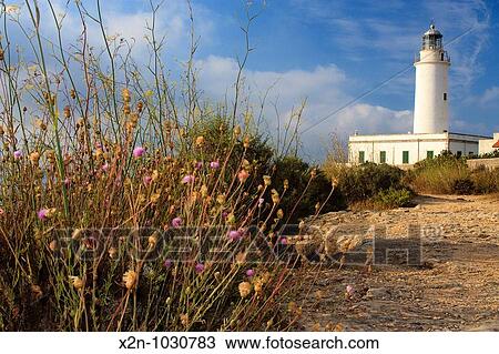 Stock Image - Faro de La Mola Formentera Islas Baleares Espaa / La Mola Lighthouse Formentera Balearic Islands Spain. Fotosearch