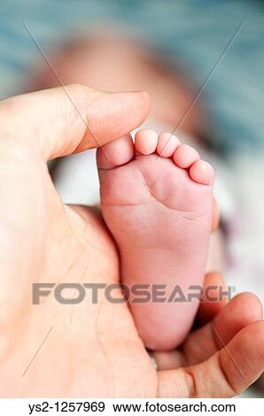 Stock Photo - Father holding foot of baby girl. Fotosearch