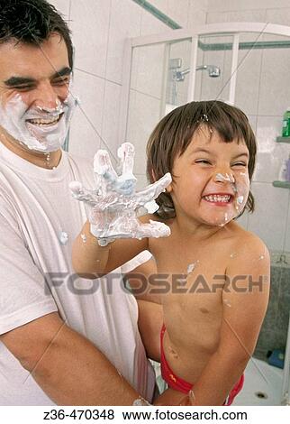 Father wit daughter in shaving foam View Large Photo Image Stock Photo - Father wit daughter in shaving foam. Fotosearch