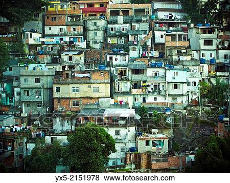 Favelas on mountain slope in Rio de Janeiro. View Large Photo Image Stock Photo - Favelas on mountain slope in Rio de Janeiro.. Fotosearch