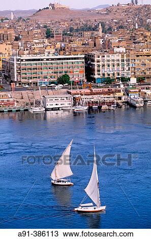 Feluccas on River Nile. Aswan. Egypt View Large Photo Image Stock Image - Feluccas on River Nile. Aswan. Egypt. Fotosearch