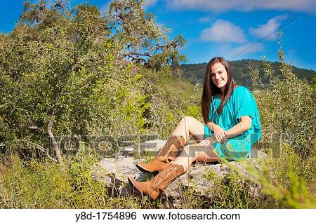 Stock Photograph - Female, 17, caucasian, in natural environment near Concan, Texas, USA. Fotosearch
