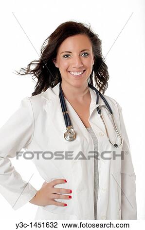 Female Doctor in white lab coat with stethoscope View Large Photo Image Stock Image - Female Doctor in white lab coat with stethoscope. Fotosearch