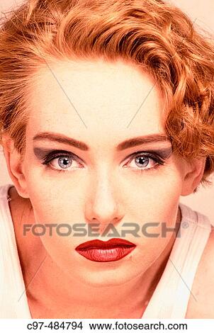 Female face, red haired, blue eyes. View Large Photo Image Picture - Female face, red haired, blue eyes.. Fotosearch