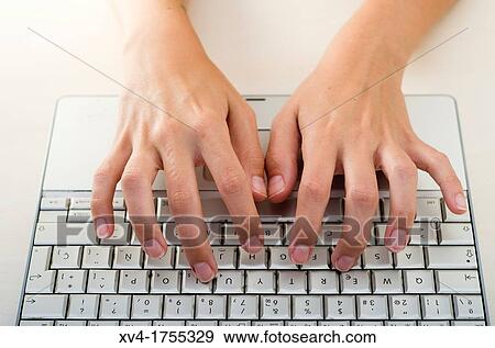Female Hands over notebook keyboard View Large Photo Image Stock Photo - Female Hands over notebook keyboard. Fotosearch