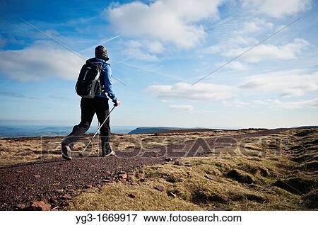 Female hiker on Offa's Dyke path, Black Mountains, Wales View Large Photo Image Stock Photo - Female hiker on Offa's Dyke path, Black Mountains, Wales. Fotosearch