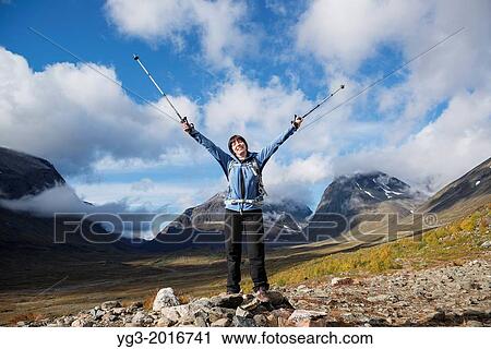 Female hiker with mountains in distance, Ladtjovagge, near Kebnekaise Fjallstation, Lappland, Sweden. View Large Photo Image Stock Image - Female hiker with mountains in distance, Ladtjovagge, near Kebnekaise Fjallstation, Lappland, Sweden.. Fotosearch