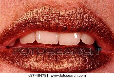 Female mouth with golden lips, close View Large Photo Image Stock Image - Female mouth with golden lips, close. Fotosearch