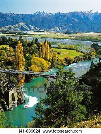 Ferry Bridge and Waiau River near Hanmer Springs New Zealand View Large Photo Image Picture - Ferry Bridge and Waiau River near Hanmer Springs New Zealand. Fotosearch