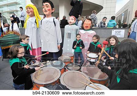 Festival of Saint Eulalia (co-patron saint of the city) held in Barcelona for a week around her feast day on February 12, Pla? a dels? ngels square, Raval neighbourhood, Barcelona, Catalonia, Spain View Large Photo Image Stock Photo - Festival of Saint Eulalia (co-patron saint of the city) held in Barcelona for a week around her feast day on February 12, Pla? a dels? ngels square, Raval neighbourhood, Barcelona, Catalonia, Spain. Fotosearch