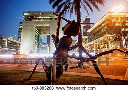 Financial Center at Sheikh Zayed Road with art installation by art dubai at dusk, Dubai, United Arabian Emirates View Large Photo Image Stock Photo - Financial Center at Sheikh Zayed Road with art installation by art dubai at dusk, Dubai, United Arabian Emirates. Fotosearch