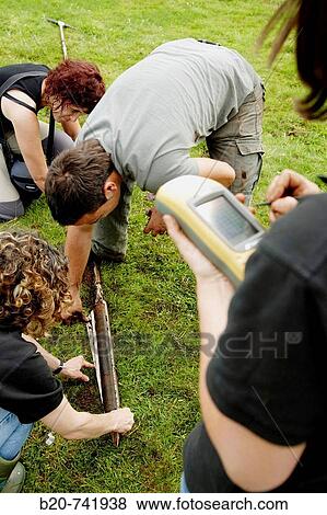 Stock Photo - Finding GPS coordinates, sampling peat, climate change research, Neiker-Tecnalia, Unit of Environment, Belate, Navarra, Spain. Fotosearch