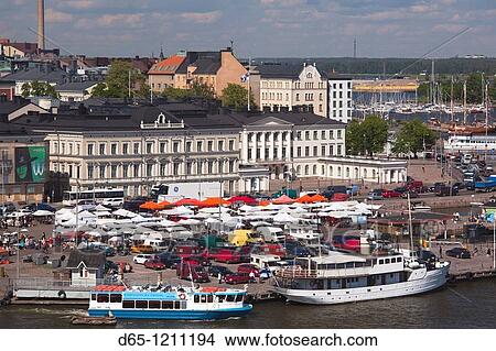 Finland, Helsinki, Helsinki Harbor, Kauppatori area, elevated view View Large Photo Image Picture - Finland, Helsinki, Helsinki Harbor, Kauppatori area, elevated view. Fotosearch