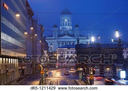Finland, Helsinki, Tuomiokirko, Lutheran Cathedral from Etelaranta Street, evening View Large Photo Image Stock Photo - Finland, Helsinki, Tuomiokirko, Lutheran Cathedral from Etelaranta Street, evening. Fotosearch
