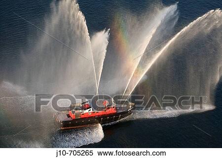 Fireboat spray, aerial view in Boston harbor, Boston, Usa. View Large Photo Image Stock Photography - Fireboat spray, aerial view in Boston harbor, Boston, Usa.. Fotosearch