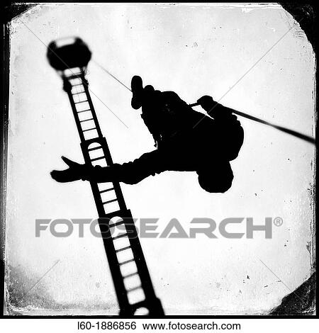 Stock Photograph - Firefighter, ladder of fire truck. Fotosearch