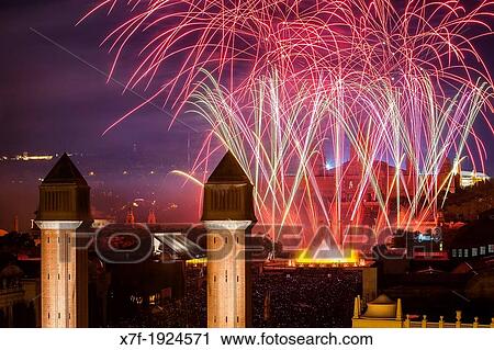 Fireworks at Avinguda Reina Maria Cristina during La Merce Festiva, Barcelona Catalonia Spain View Large Photo Image Stock Image - Fireworks at Avinguda Reina Maria Cristina during La Merce Festiva, Barcelona Catalonia Spain. Fotosearch