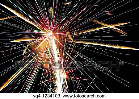 Stock Image - Fireworks on the beach in the Sablon in the festivities of San Roque, Llanes, Asturias. Fotosearch