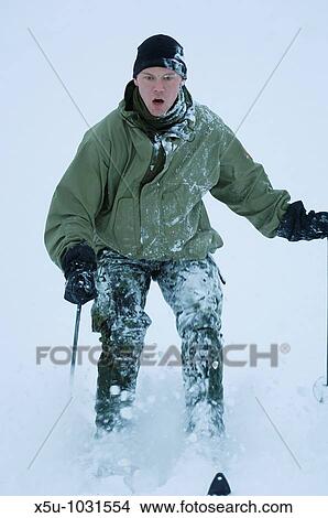Picture - First day of winter survival training Recruits on skis Danish Special Forces, Sirius Dog Patrol, North East Greenland. Fotosearch