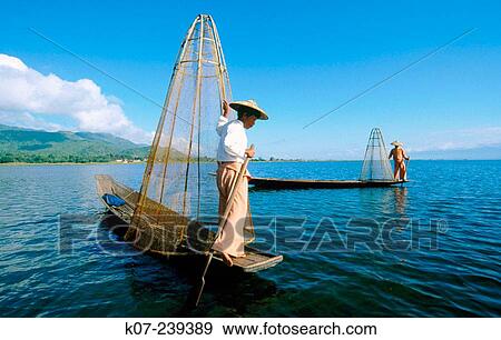 Stock Photo - Fishermen. Inle lake. Shan state. Myanmar (Burma). Fotosearch