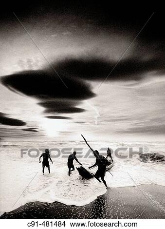 Picture - Fishermen landing. Kerala, India. Fotosearch