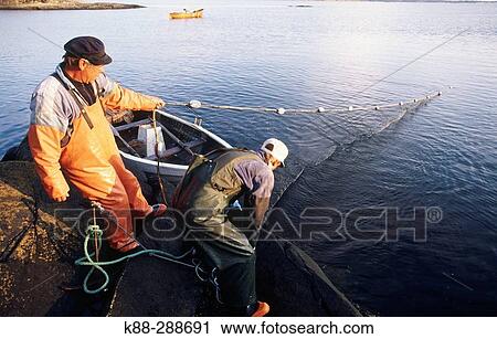 Stock Image - Fishermen using traditional methods to catch herrings. Havstenssund. Bohusln, Sweden. Fotosearch