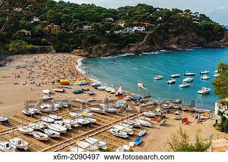 Stock Photo - Fishing boats. Sa Riera, Begur. Costa Brava, Gerona. Catalonia, Spain, Europe.. Fotosearch