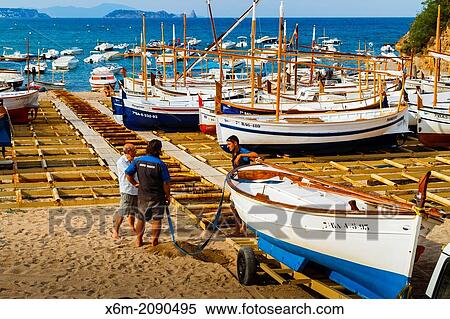 Stock Photography - Fishing boats. Sa Riera, Begur. Costa Brava, Gerona. Catalonia, Spain, Europe.. Fotosearch