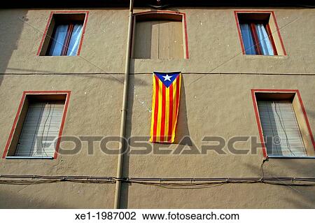 Stock Image - flag, windows, Argelaguer, Garrotxa, Catalonia, Spain. Fotosearch