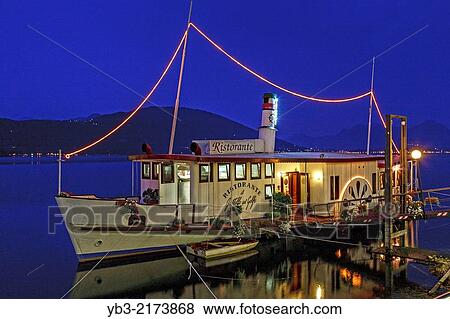 Floating Restaurant, Lake Maggiore, Lombardy, Italy. View Large Photo Image Stock Photo - Floating Restaurant, Lake Maggiore, Lombardy, Italy.. Fotosearch
