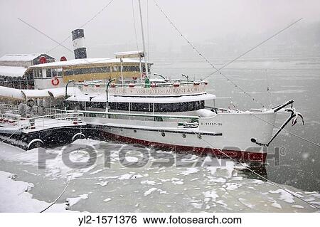 Floating Restaurant on the Frozen Danube in Budapest Hungary View Large Photo Image Stock Photograph - Floating Restaurant on the Frozen Danube in Budapest Hungary. Fotosearch