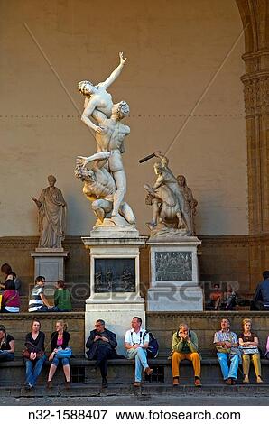Stock Photo - Florence, The Rape of the Sabines, La Signoria square, Piazza della Signoria, Tuscany Italy Europe.. Fotosearch