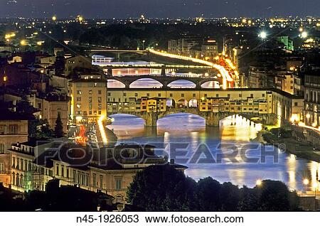 Florence; View to Bridge Ponte Vecchio; Night Lights; Tuscany; Italy. View Large Photo Image Stock Image - Florence; View to Bridge Ponte Vecchio; Night Lights; Tuscany; Italy.. Fotosearch