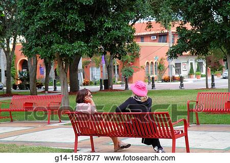 Florida, Boca Raton, Sanborn Square, public park, benches, woman, talking, View Large Photo Image Stock Photo - Florida, Boca Raton, Sanborn Square, public park, benches, woman, talking,. Fotosearch