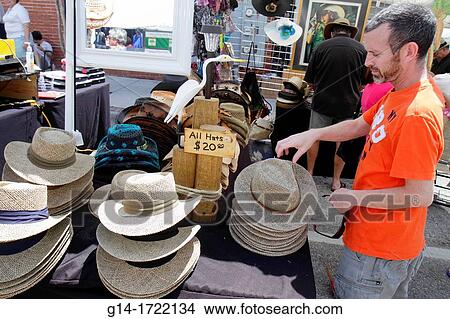 Florida, Brooksville, Florida Blueberry Festival, annual event, Main Street, hats, for sale, vendor, man, View Large Photo Image Picture - Florida, Brooksville, Florida Blueberry Festival, annual event, Main Street, hats, for sale, vendor, man,. Fotosearch