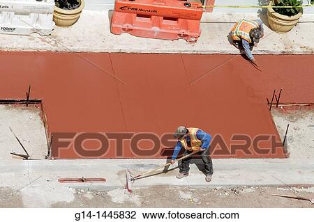Florida, Miami Beach,? Ocean Drive?, construction, renovation, repair, city street, replacement, man, men, worker, fresh red cement, sidewalk, aerial view, road, View Large Photo Image Stock Image - Florida, Miami Beach,? Ocean Drive?, construction, renovation, repair, city street, replacement, man, men, worker, fresh red cement, sidewalk, aerial view, road,. Fotosearch