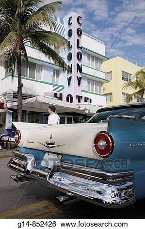 Florida, Miami Beach,? Ocean Drive?, Art Deco Weekend, historic district, architecture, street festival, event, celebration, classic car exhibit, Ford, Fairlane, chrome, fender, View Large Photo Image Stock Photograph - Florida, Miami Beach,? Ocean Drive?, Art Deco Weekend, historic district, architecture, street festival, event, celebration, classic car exhibit, Ford, Fairlane, chrome, fender,. Fotosearch