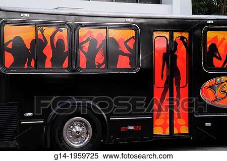 Florida, Miami Beach, party, bus, silhouettes, female,. View Large Photo Image Stock Photography - Florida, Miami Beach, party, bus, silhouettes, female,.. Fotosearch