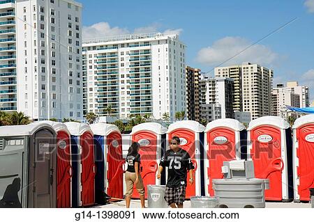 Florida, Miami Beach, Superbowl XLIV Week, NFL, football, product promotion, portable toilets, high rise, condominium, buildings, View Large Photo Image Stock Image - Florida, Miami Beach, Superbowl XLIV Week, NFL, football, product promotion, portable toilets, high rise, condominium, buildings,. Fotosearch