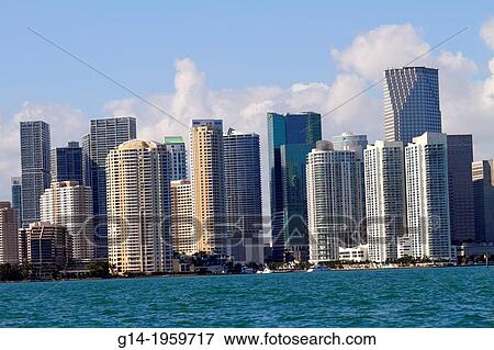 Florida, Miami, Biscayne Bay, city, skyline, downtown, skyscrapers, buildings, waterfront, Southeast Financial Center, centre, high-rise, condominium, office, Brickell Avenue,. View Large Photo Image Stock Photo - Florida, Miami, Biscayne Bay, city, skyline, downtown, skyscrapers, buildings, waterfront, Southeast Financial Center, centre, high-rise, condominium, office, Brickell Avenue,.. Fotosearch