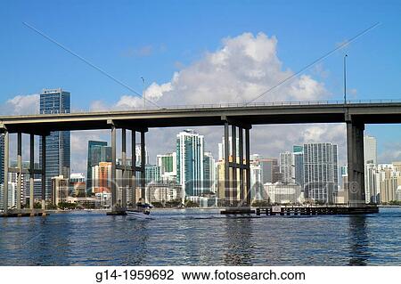Florida, Miami, Biscayne Bay, Rickenbacker Causeway, bridge, city skyline, Brickell, downtown, water, skyscrapers, high rise, condominium, office, buildings,. View Large Photo Image Stock Image - Florida, Miami, Biscayne Bay, Rickenbacker Causeway, bridge, city skyline, Brickell, downtown, water, skyscrapers, high rise, condominium, office, buildings,.. Fotosearch