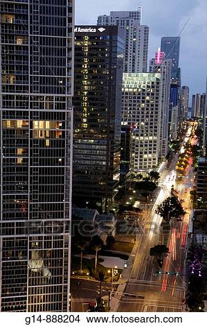 Florida, Miami, Brickell Avenue, Financial District, view from Epic Hotel, office building, real estate, buildings, luxury condominiums, skyscrapers, high rise, city lights, traffic, urban lifestyle, View Large Photo Image Picture - Florida, Miami, Brickell Avenue, Financial District, view from Epic Hotel, office building, real estate, buildings, luxury condominiums, skyscrapers, high rise, city lights, traffic, urban lifestyle,. Fotosearch
