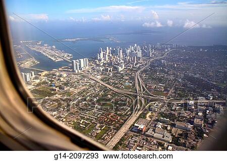 Florida, Miami, Miami International Airport, MIA, US Airways flight, window seat, aerial view, downtown, I-95, interstate highway, intersection, Biscayne Bay, Atlantic Ocean,. View Large Photo Image Stock Image - Florida, Miami, Miami International Airport, MIA, US Airways flight, window seat, aerial view, downtown, I-95, interstate highway, intersection, Biscayne Bay, Atlantic Ocean,.. Fotosearch