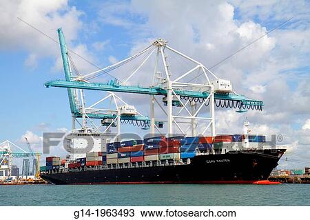 Florida, Miami, Port of Miami, Dodge Island, Biscayne Bay, lifting crane, cargo container ship, water,. View Large Photo Image Stock Image - Florida, Miami, Port of Miami, Dodge Island, Biscayne Bay, lifting crane, cargo container ship, water,.. Fotosearch