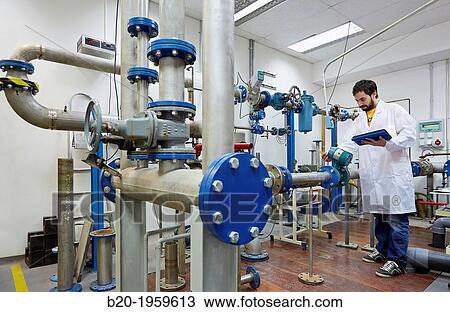 Stock Image - Flowmeter calibration. Mechanical Metrology. Technological Services to Industry. Tecnalia Research & Innovation, Zamudio, Bizkaia, Basque Country, Spain.. Fotosearch