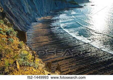 Flysch, Sakoneta beach, Deva, Gipuzkoa, The Basque Country, The Bay of Byscay, Spain, Europe. View Large Photo Image Stock Image - Flysch, Sakoneta beach, Deva, Gipuzkoa, The Basque Country, The Bay of Byscay, Spain, Europe.. Fotosearch