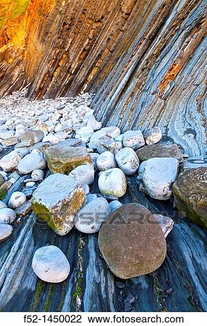 Flysch, Sakoneta beach, Deva, Gipuzkoa, The Basque Country, The Bay of Byscay, Spain, Europe. View Large Photo Image Stock Image - Flysch, Sakoneta beach, Deva, Gipuzkoa, The Basque Country, The Bay of Byscay, Spain, Europe.. Fotosearch
