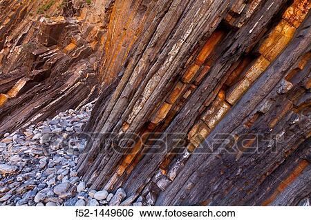 Stock Photograph - Flysch, Sakoneta beach, Deva, Gipuzkoa, The Basque Country, The Bay of Byscay, Spain, Europe.. Fotosearch